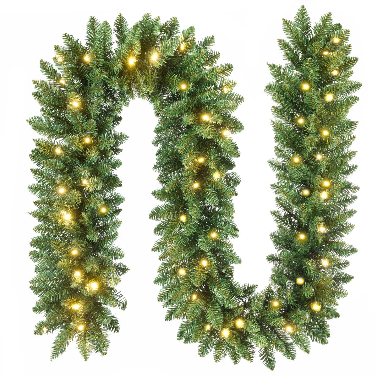 Somikis 9FT Pre-Lit Artificial Christmas Garland with 50 LED Lights and Realistic Classic Evergreen Pine Spruce for Mantle Stair Railing Indoor Outdoor