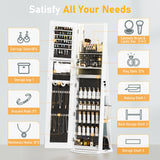 TJYGO LED Mirror Jewelry Cabinet Standing, with Full-Length Mirror and Adjustable LED Lights, Lockable Jewelry Armoire, 360° Swivel Jewelry Storage TJYGO