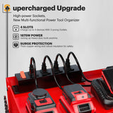 Spampur Power Tool Organizer Wall Mount with Charging Station,Garage Metal Cabinet 15 Min Quick Assembly & Max 150lb load with 6 Outlet Power Strip, 8 Slots Cordless Drill for Workshop/Shed/Tool Room Spampur