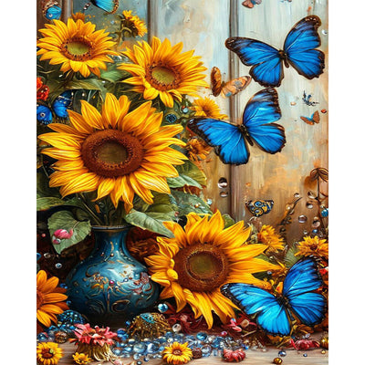 Paint by Numbers Kit for Adults Beginner Sunflower, Butterfly Adult Paint by Number Kits on Canvas, Flower DIY Acrylic Oil Painting by Numbers for Adults, Perfect for Home Wall Decor 16X20 Inch