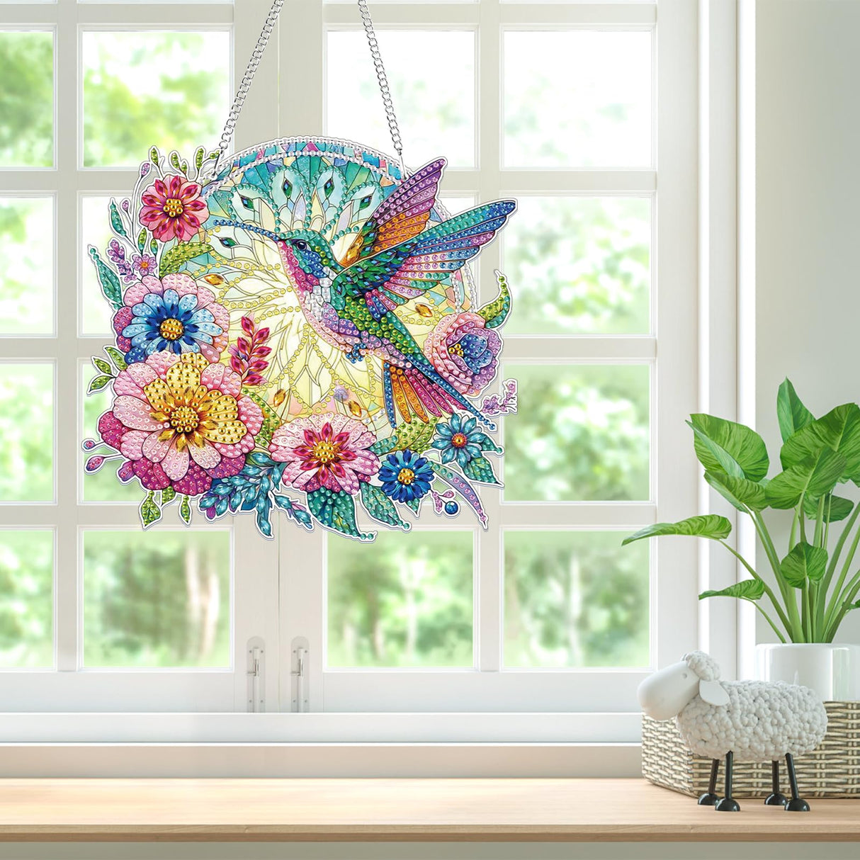 Bowetile Bird Diamond Art Hanging Kits for Adults Kids, 5D Special Shape Diamond Painting Flowers Pendant Kits, Animal Gem Art Suncatchers Painting Ornament for Home Garden Wall Decor Bowetile