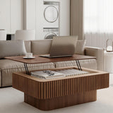 Coffee Table with Lifting Top for Living Room,Mid Century Modern Wood Fluted Lift Top Coffee Tables with Storage,38.6'' Modern Smart Rectangular Lift Pull Up Tabletop for Apartment Office,Walnut BSYEIO