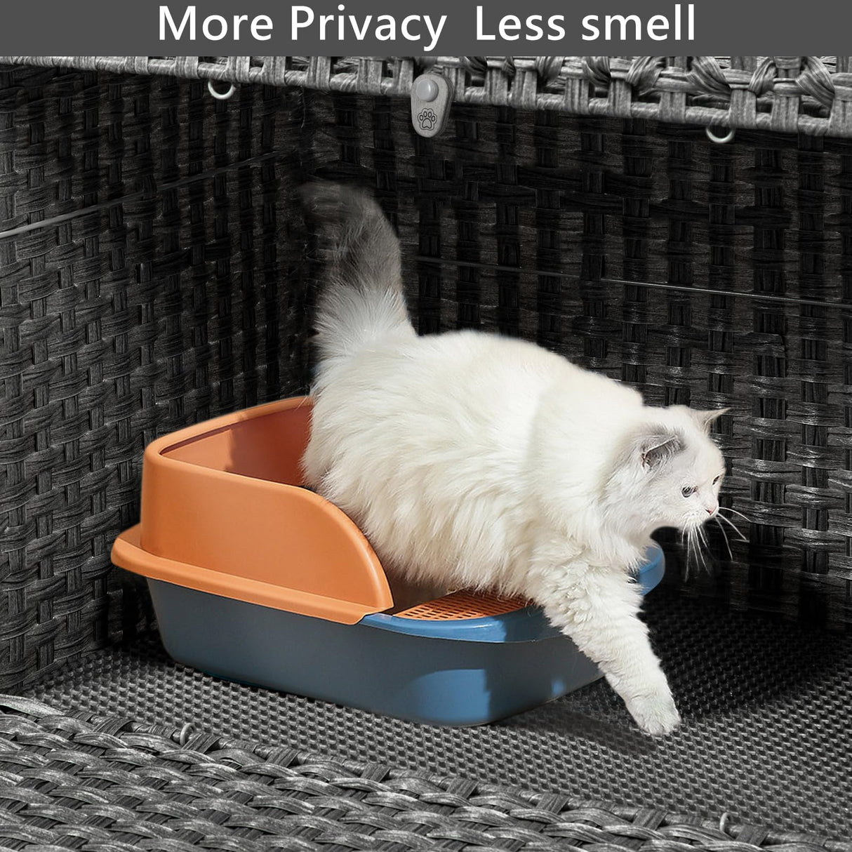 DOVEAID Cat Litter Box Enclosure Furniture Hidden, Pet House Litter Box Furniture for Large Cats, Handwoven Rattan with Door Cat Washroom Box, Indoor Cat House Storage with Soft Litter Mat, Grey DOVEAID