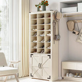Hzuaneri Shoe Storage Cabinet with Doors, 30 Pairs Free Standing Closet Organizer, 8.8" Widened Cell Wood Shoe Shelves, 10 Tiers Vertical Shoe Rack for Entryway, Bedroom, Rustic White SR20914X Hzuaneri