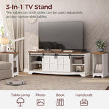 MAHANCRIS Modern Farmhouse 3 in 1 TV Stand for up to 85" TVs, 78'' Entertainment Center with Charging Station and Open Storage, 4 AC Outlets，for Living Room, Bedroom, White and Rustic Brown TVBR20E01 MAHANCRIS