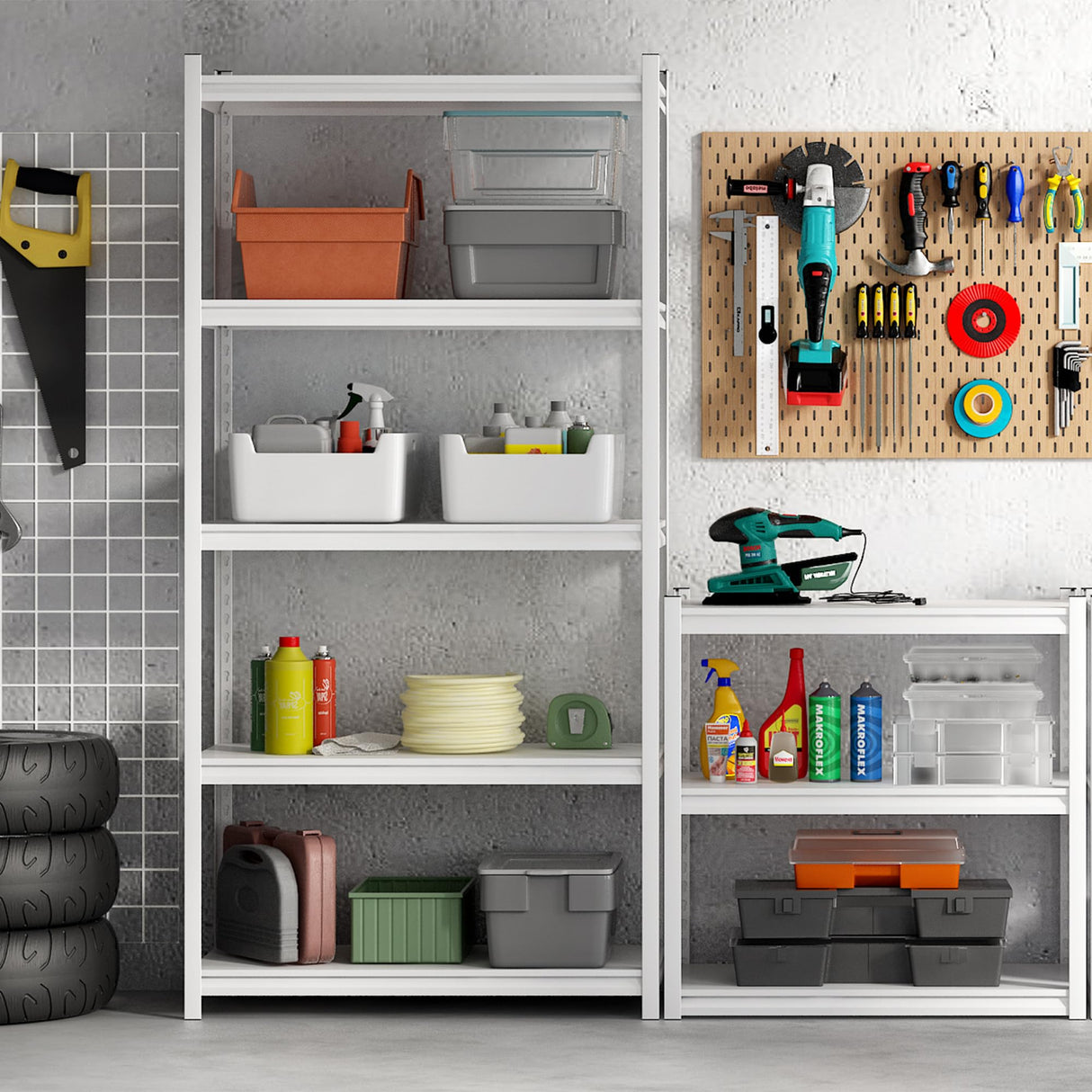 Elitehouse 5 Tier Metal Storage Shelves Adjustable Garage Shelving, Heavy Duty Industrial Utility Rack Organization for Kitchen, Pantry, Closet, Garage, Office (White) Elitehouse