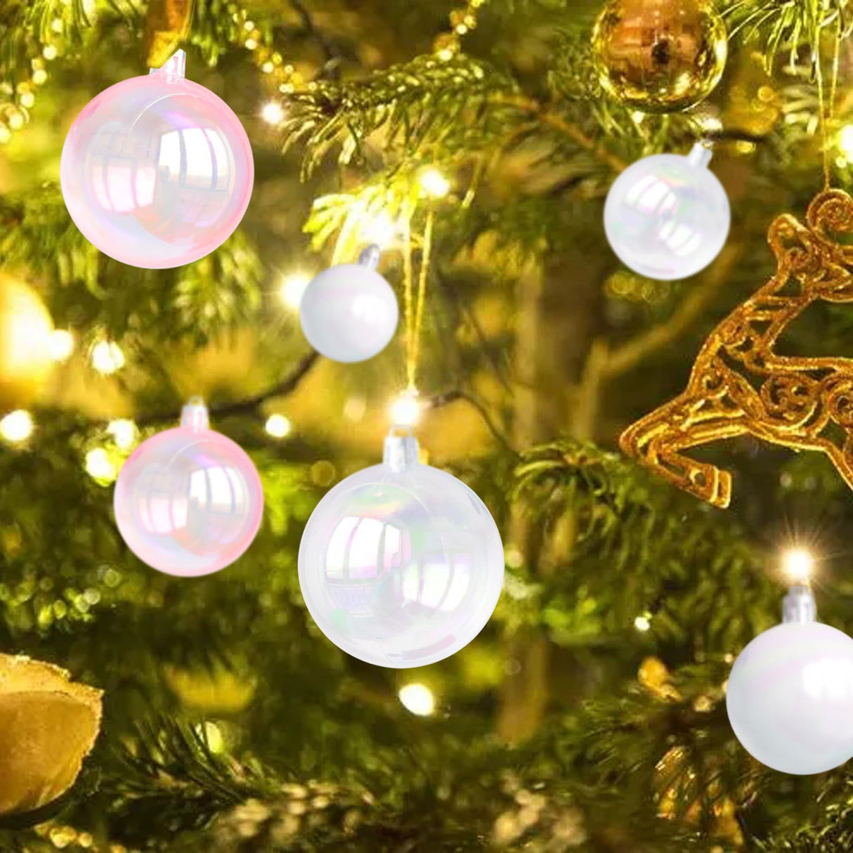 Tindobewan 12 Pcs Mini Christmas Iridescent Ornaments Balls Plastic Iridescent Ornaments Decorative Hanging Ornaments for Xmas Tree Wedding Valentine's Day Party Decorations (Pink, 1.18 Inch) Tindobewan