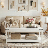 Homieasy Coffee Table with Storage Shelf, 43.3” Farmhouse Wood Coffee Tables for Living Room, Modern Center Tea Table, White