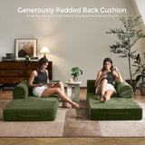 79" Convertible Sofa Bed with Fixed-Shape Frame & Removable Armrests, Modular Corduroy Sleeper Sofa, Folding Mattress Couch for Small Spaces - No Assembly Needed in Green (Includes 2 Pillows) SAVENICA
