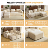 VINGLI 112.2“ Convertible Corduroy Cloud Sectional Couches with Movable Ottoman, L-Shaped Boneless Couches for Living Room with Deep Seat, 3 Seater Modular Spineless Sofa, No Assembly Required, Cream VINGLI
