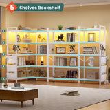 SEDETA 5 Tier Corner Bookshelf, Modern Corner Bookcase, Convertible Bookshelf with Storage Bag, Pegboard & LED Light, Tall Bookshelves for Bedroom, Living Room and Home Office, White SEDETA