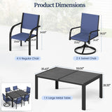 SEGMART 7-Piece Outdoor Patio Dining Set for 6, 59” Table with 4 Textilene Dining Chairs & 2 Swivel Chairs, Patio Furniture Set with Durable Metal Frame for Backyard Garden, Deck, and Poolside (Blue) SEGMART