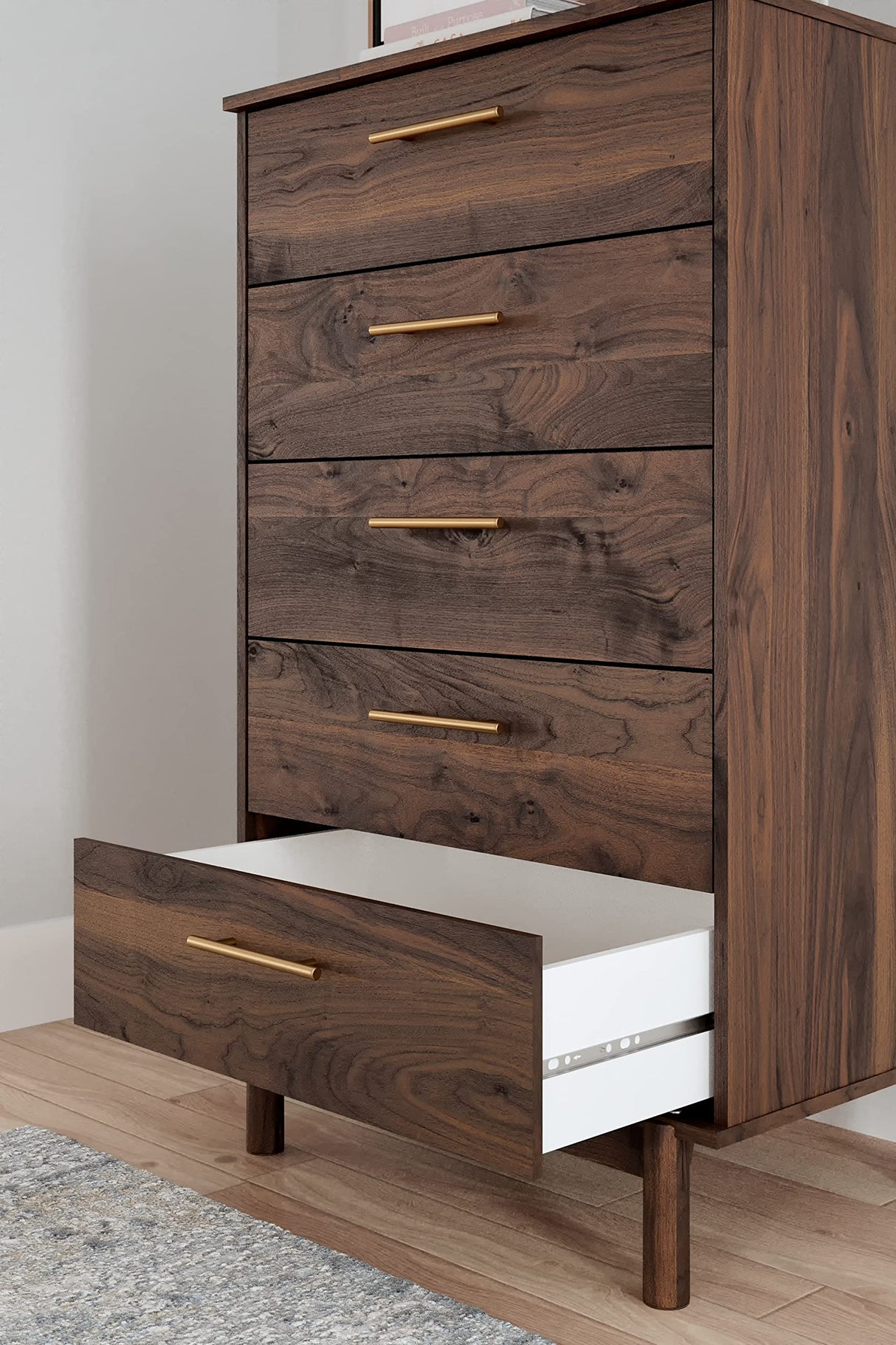 Signature Design by Ashley Calverson Contemporary 5 Drawer Chest of Smooth-Gliding Drawers and Safety Stop, Dark Brown Signature Design by Ashley