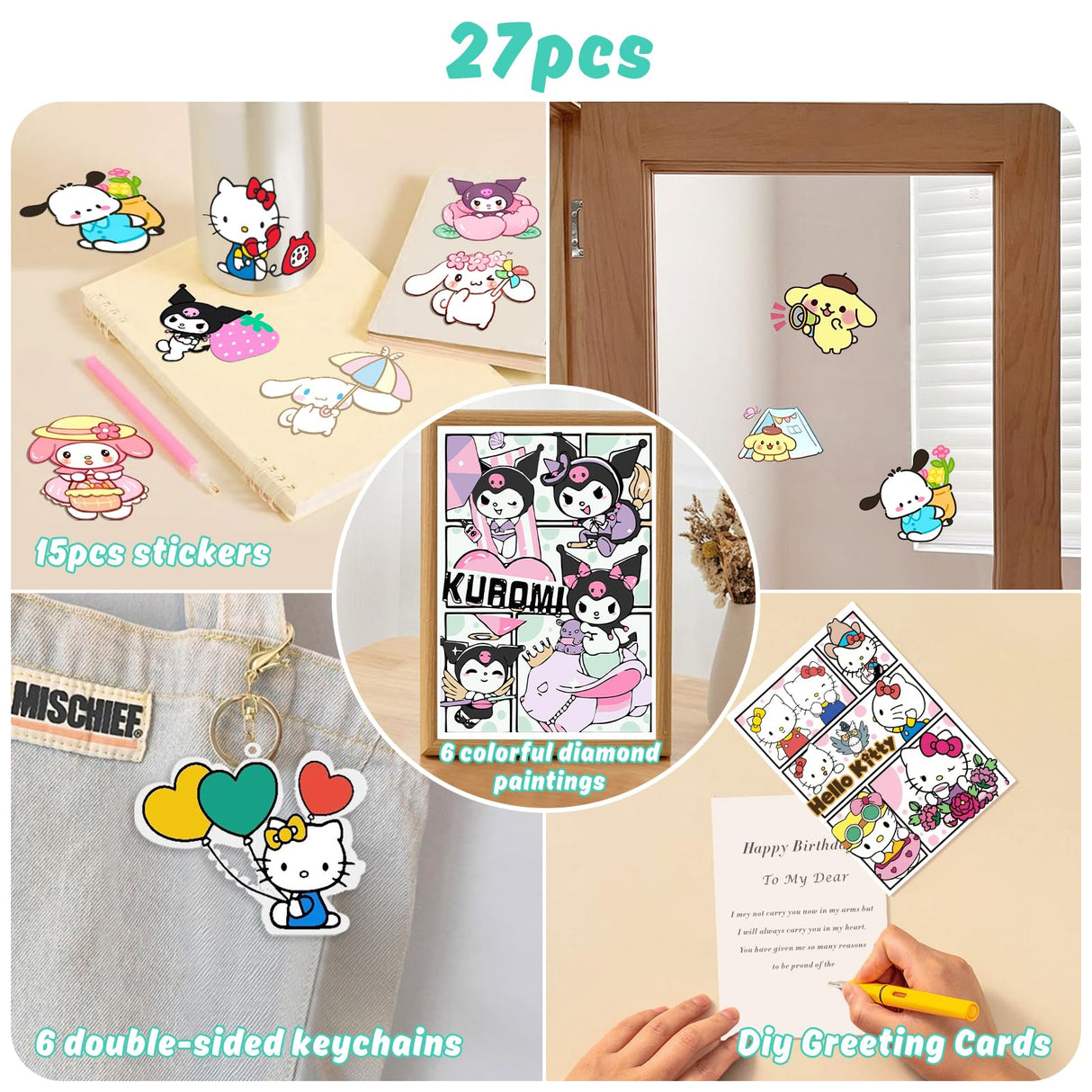 FFPTBNYX 27 Pcs Diamond Art Kits for Beginners, Cute DIY Diamond Arts Mosaic Kits & Stickers & Keychains.Arts and Crafts for Beginners, Gem Art As Ideal Gifts FFPTBNYX