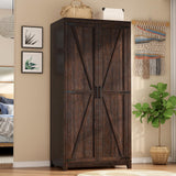 LUXOAK 70" Large Armoire Wardrobe Closet with Hanging Rod, Farmhouse Clothing Storage Cabinet with 2 Barn Doors, Wooden Tall Bedroom Armoires with Shelf, Espresso LUXOAK