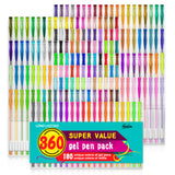 feela 360 Colors Gel Pens Set 180 Unique Gel Pen Plus 180 Refills for Adult Coloring Books Drawing feela
