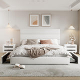 Allewie Modern King Size Platform Bed Frame with 4 Storage Drawers and Velvet Upholstered Headboard, Wooden Slats Support, Upholstered Mattress Foundation/No Box Spring Needed/Easy Assembly, White Allewie