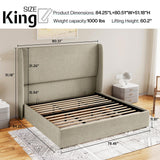 Jocisland King Size Bed Frame with Lift Storage Bed Linen Platform Bed with Wingback Headboard/Hydraulic Storage/No Box Spring Needed/Wood Slats Support/Khaki Jocisland