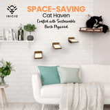 INICIO Cat Wall Shelves - Modern and Durable 3 Step Cat Furniture for Wall - Stylish Birch Floating Shelf for Cats up to 17lbs - Wooden Corner Shelves with Cushioned Perch - Brown INICIO