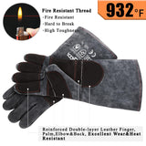 RAPICCA Fireplace Gloves Fire Heat Resistant: Dark-Grey 16IN 932℉ - Fireproof Leather for Fireplace Fire Pit Wood Stove Campfire Furnace BBQ Grill Stick Mig Welding Welder Gear - One Size RAPICCA