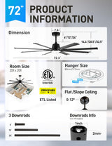 Maxslak 72 Inch Ceiling Fan with Light,Industrial Ceiling Fan with 8 Black Aluminium Blades,Smart Fan Works with Alexa,Garage Outdoor/Indoor Fan for Patio and Living Room Maxslak