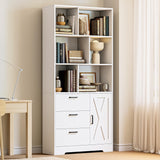 IRONCK Bookshelf with Drawers, 70.9 inch Tall Bookcase with Doors, Bookshelves and Bookcases with Storage, Bookshelf with 6 Open Cubes for Home Office, Living Room, Study, White IRONCK