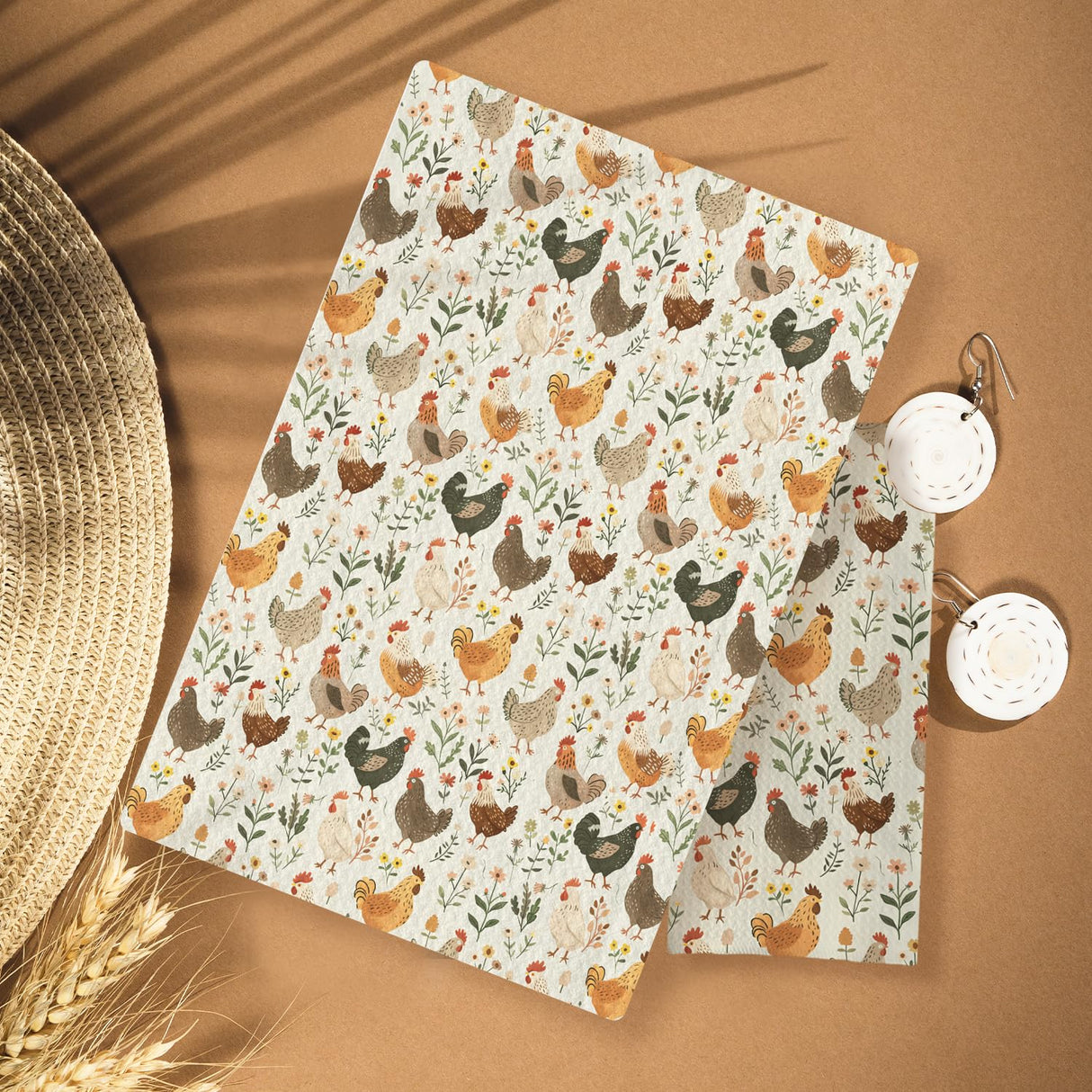 HUGANE Farmhouse Chicken Rooster Kitchen Towels, Chicken Dish Towels, Rooster Decor Hand Towel for Bathroom Kitchen Decor, Cock Mom Lady Gifts, 16x24 Inch HUGANE