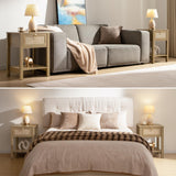 SICOTAS Nightstand Set of 2 - Rattan Decor Drawer with Brass Knobs Night Stand Bedside Table Boho End Tables Side Tables with Storage Shelf for Bedroom, Small Space SICOTAS