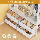 Itaar Metal Bunk Bed Twin Over Twin with Hall Tree, Power Outlet, LED Bunk Bed with 4 Storage Drawers, Bed with Safety Guardrail & Ladders, No Box Spring Needed, Easy Assembly, White Itaar