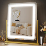 Lighted Makeup Mirror, Hollywood Vanity Mirror with Lights, Three Color Lighting Modes, and Detachable 10X Magnification Mirror, Smart Touch Control, 360°Rotation (15.2in. Gold) Gvnkvn
