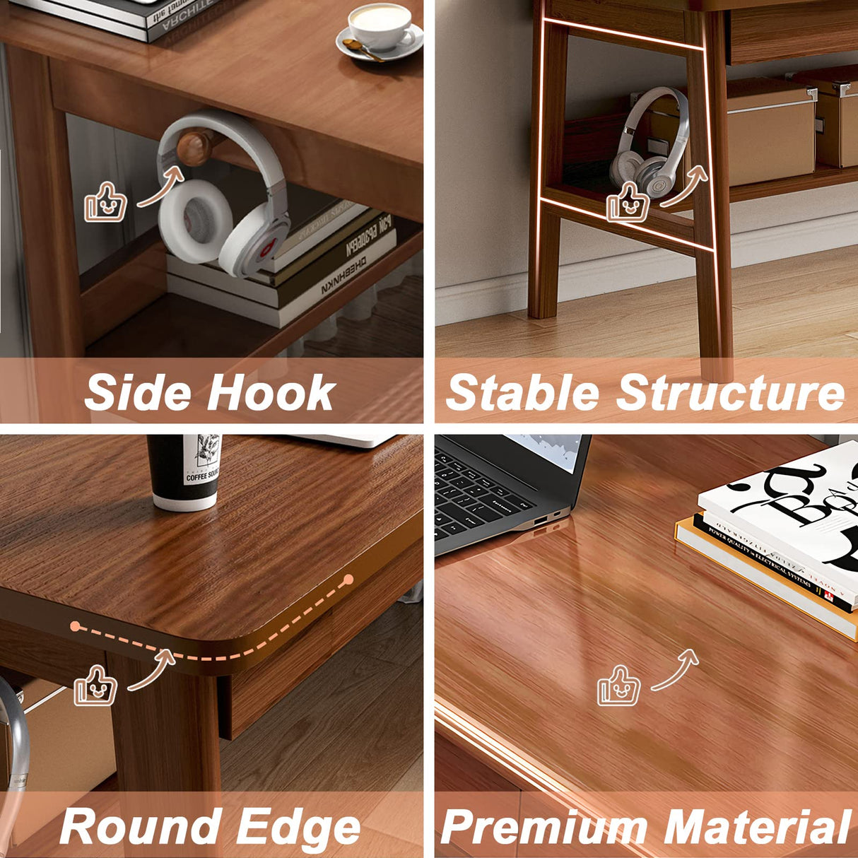 Ytaoka 63" Solid Wood Desk Mid Century Modern Desk, Wide Wooden Desk Home Office Computer Desk, Simple Walnut Wood Desk Solid Wood Writing Desk Study Ytaoka