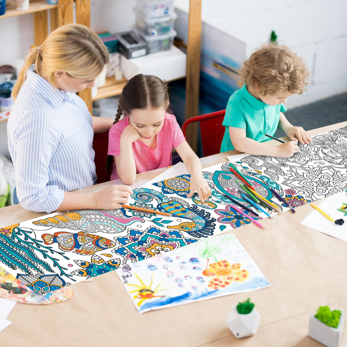 Pasimy 3 Pieces Giant Coloring Posters 11.8 x 118 Inch Mandala Animals Jumbo DIY Drawing Paper Large Coloring Sheets Pages Huge Mandala Drawing Banner for Adult Kids Home Classroom Craft Art Activity Pasimy