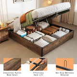 AMERLIFE Lift Up Storage Bed, King Bed Frame with Storage Underneath, Wooden Platform Bed Frame, Solid Wood Slats Support, No Fixed Headboard, No Box Spring Needed, Rustic Brown AMERLIFE