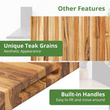 BEEFURNI Teak Wood Cutting Board with Hand Grip, Wooden Cutting Boards for Kitchen Medium, Chopping Board Wood, Reversible, Kitchen Gifts, 1-Year BEEFURNI