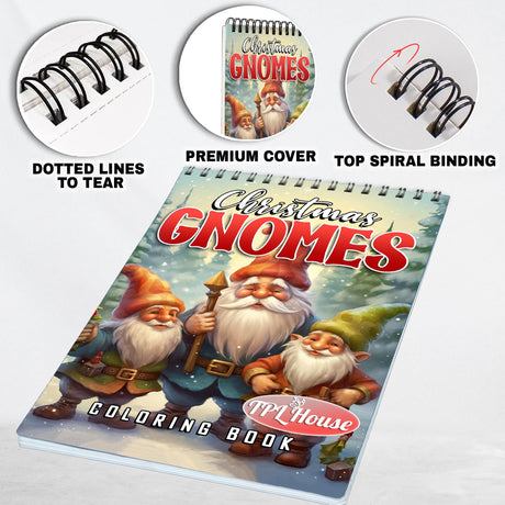 TPLHOUSE Gnomes Christmas Coloring Book Spiral Bound for Adults, Softcover, 30 Enchanting Coloring Pages of Gnome in Xmas Holiday for Stress Relief and Relaxation TPLHOUSE