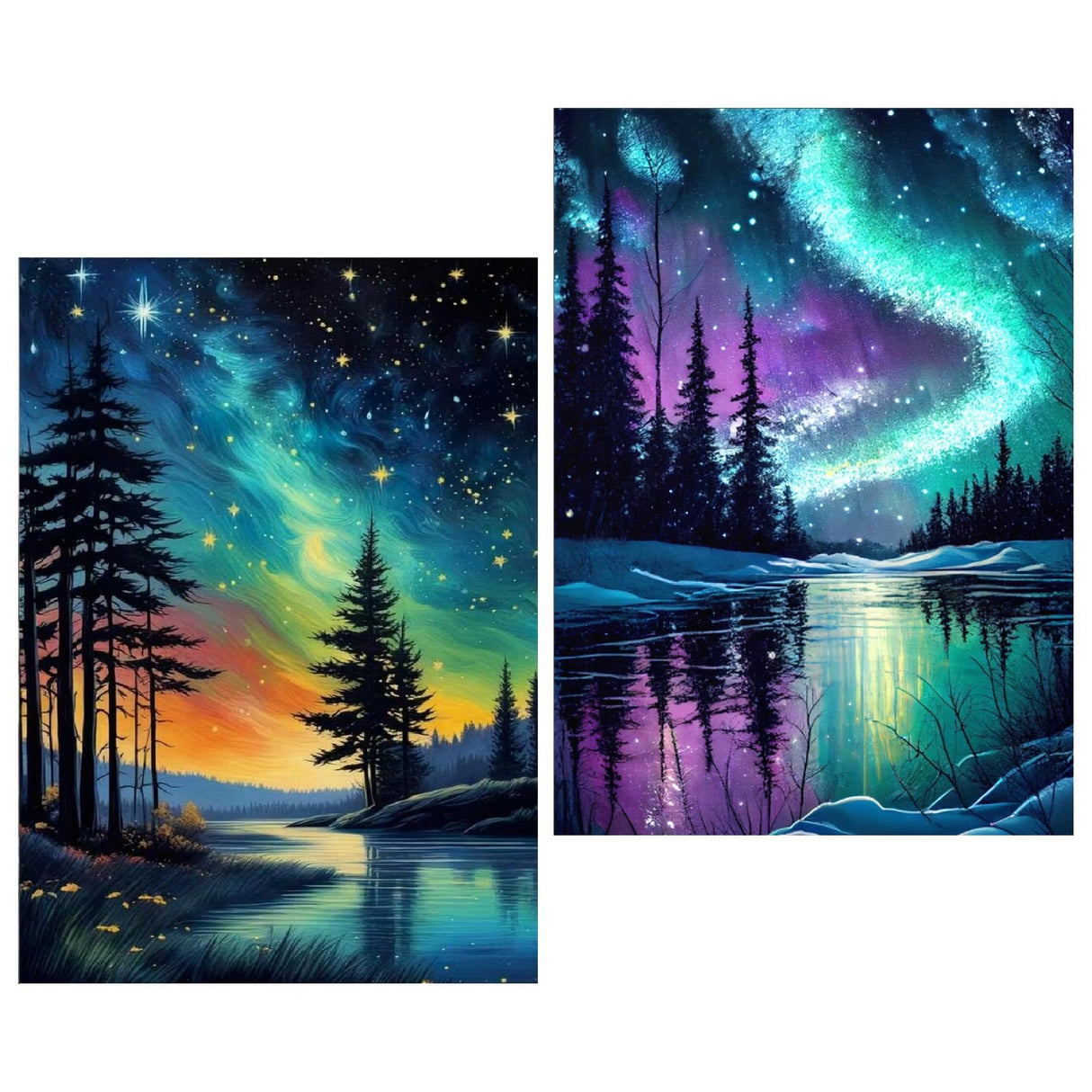 Mowana Aurora Diamond Art Kits for Adults - Northern Lights Diamond Painting Kits for Adults Beginners, 5D DIY Full Drill Rhinestone Gem Art Painting for Wall Decor and Gifts 2 Pack 12x16inch Mowana