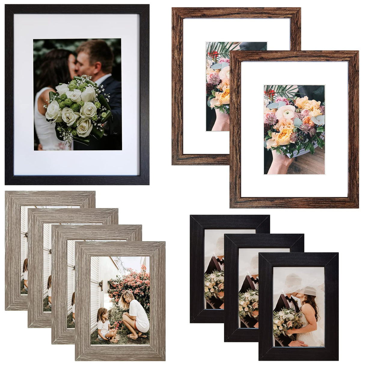 SESEAT Picture Frames Collage, Gallery Wall Frame Set with 11x14 8x10 5x7 4x6 Frames in 3 Different Finishes, Set of 10 SESEAT