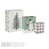 Hallmark Christmas Gift Bag Assortment (8 Bags: 3 Small 6", 3 Medium 9", 2 Large 13") White and Sage Green with Rustic Snowman, Plaid, Evergreen Tree for Christmas, Winter Weddings, Birthdays Hallmark