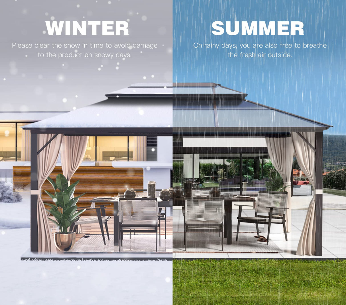 YOLENY 10'x13' Hardtop Gazebo, Outdoor Polycarbonate Double Roof Canopy, Aluminum Frame Permanent Pavilion with Curtains and Netting, Sunshade for Garden, Patio, Lawns YOLENY