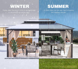 YOLENY 10'x13' Hardtop Gazebo, Outdoor Polycarbonate Double Roof Canopy, Aluminum Frame Permanent Pavilion with Curtains and Netting, Sunshade for Garden, Patio, Lawns YOLENY