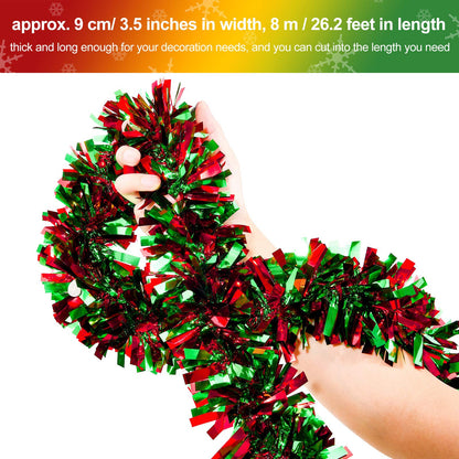 Christmas Tinsel Garland Metallic Christmas Tree Garland Shiny Party Tinsel Garland Hanging Decorations for Christmas Tree Decorations Wedding Birthday Party Supplies (26.2 ft,Red and Green)