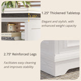 LIKIMIO Farmhouse Nightstand with Storage Drawers and Open Shelf, Small End Tables Living Room, Rustic Wood Side Tables for Bedroom, Roman Column Design, White LIKIMIO