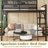 Mirightone Full Size loft Bed with A Shelf, Metal Loft Beds with Soft Ladder Rung Cover, Heavy-Duty Tall Loft Bed Frame for Kids Boys Girls Teens Adults, Noise-Free,No Box Spring Needed, Black Mirightone