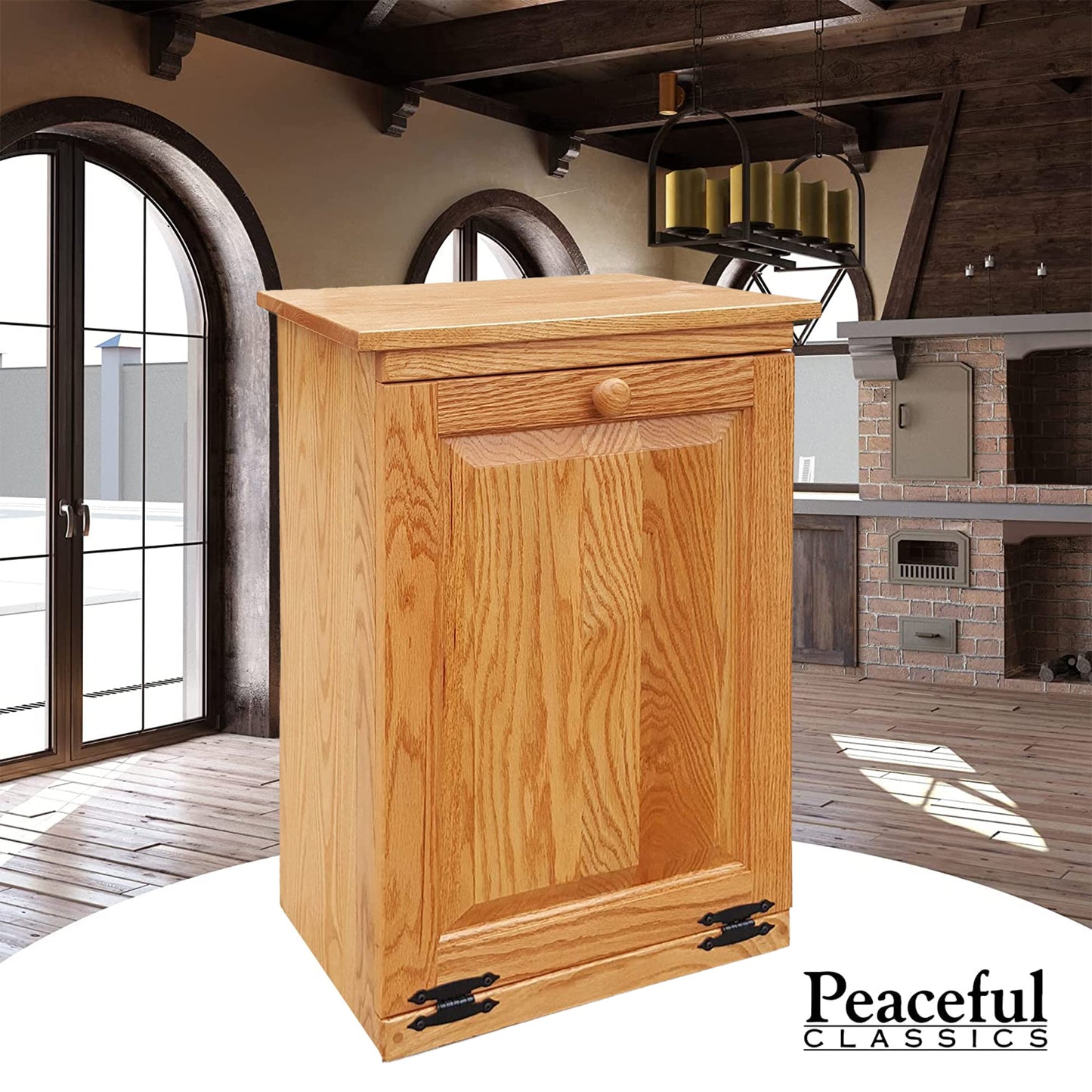 Peaceful Classics Tilt Out Trash Cabinet- Amish Handcrafted Wooden Pull Out , Decorative Trash Bin Cabinet for Kitchen, Bedroom, & Home Patio, Laundry Hamper Cabinet, Golden Oak - WoodArtSupply