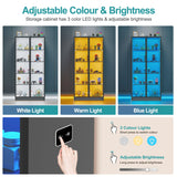 Lvifur 65" Display Cabinet with Lights, 5 Tier Curio Cabinets Bookcase with Adjustable Shelves, Tall Storage China-Cabinet with Human Body Induction for Living Room (Grey) Lvifur