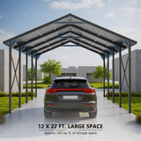 ALAULM 12x22 FT Heavy Duty Carport with Galvanized Steel Roof and Enhanced Frame, Durable Metal All Weather Carport Garage for Cars,Trucks,Boats,and Tractors ALAULM