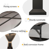 RTDTD 10' x 24' Gazebo，Hard Top Lean to Gazebo Wall Mount Heavy Hardtop Gazebo Outdoor Pergola with Curtains and Netting for Patio Garden Lawn Backyard Deck (Brown) RTDTD