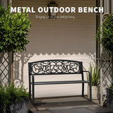 Kieperi 50" Heavy-Duty Garden Bench,600LBS Wrought Iron Welcome Patio Bench with PVC Back and, Outdoor Bench with Armrests for Porch Kieperi