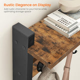 Homode Wall Hooks with Shelf, Wood Coat Rack with Shelf Wall-Mounted, Entryway Hanging Shelf with 5 Metal Hooks for Clothes Hats Towel Purse Robes, Bathroom Mudroom Bedroom, Rustic Brown Black Homode