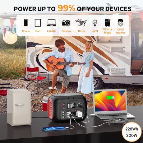 Portable Power Station 300W Power Bank with AC Outlet 228Wh Solar Generator with LED Light Portable Generators 9 Outputs Battery Backup Power Supply for Outdoor Camping Travel Emergency ENOFLO